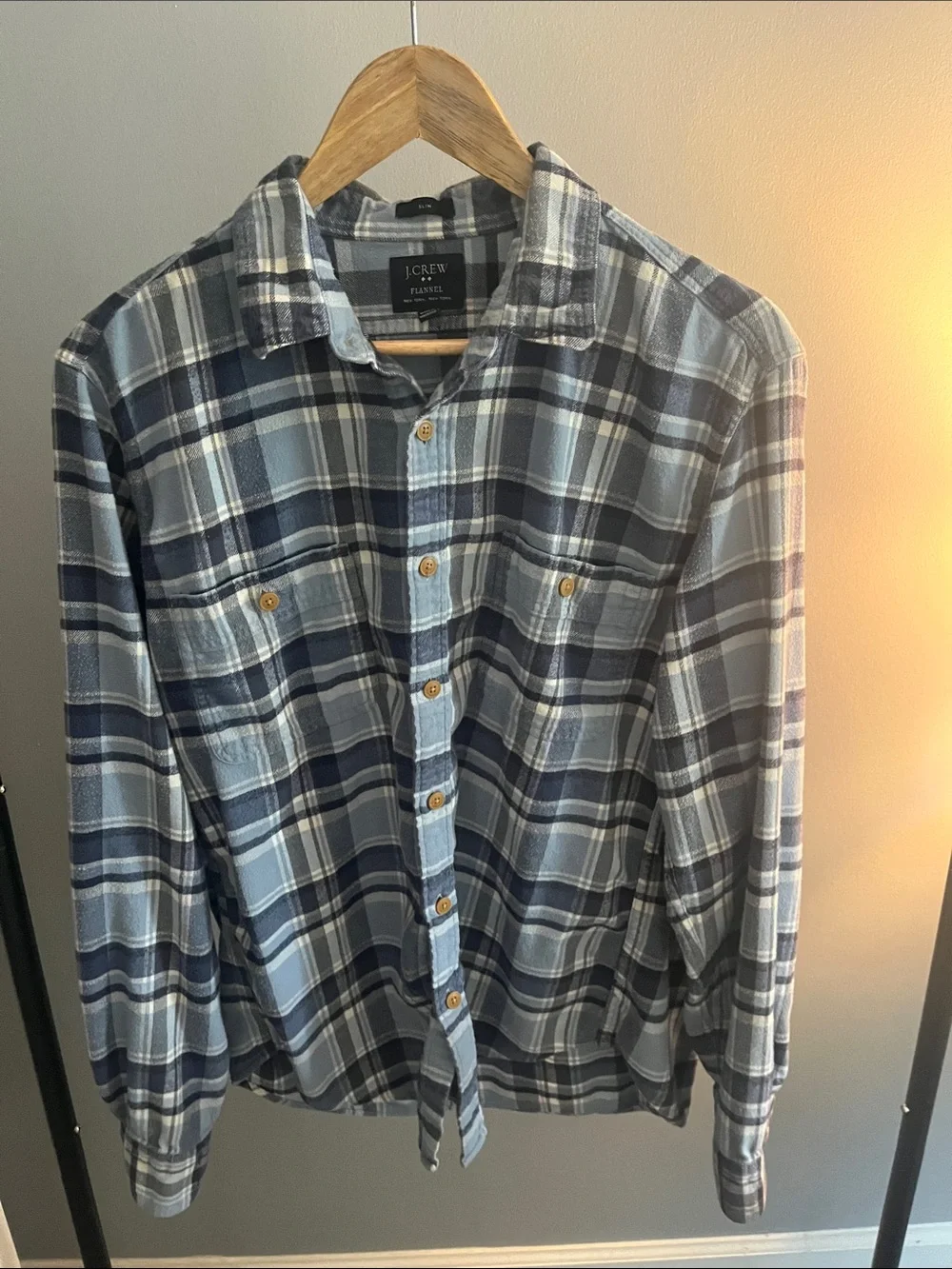 J. Crew Men’s Navy and Light Blue Plaid Button-Down Shirt